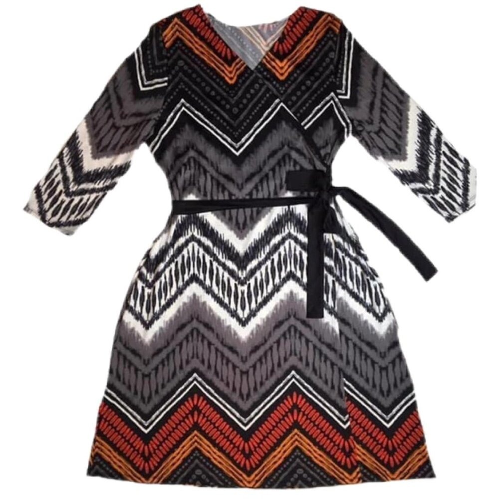 NEW Lularoe XL Michelle Wrap Dress Black White Stripe Chevron 3/4 Sleeves Y2K